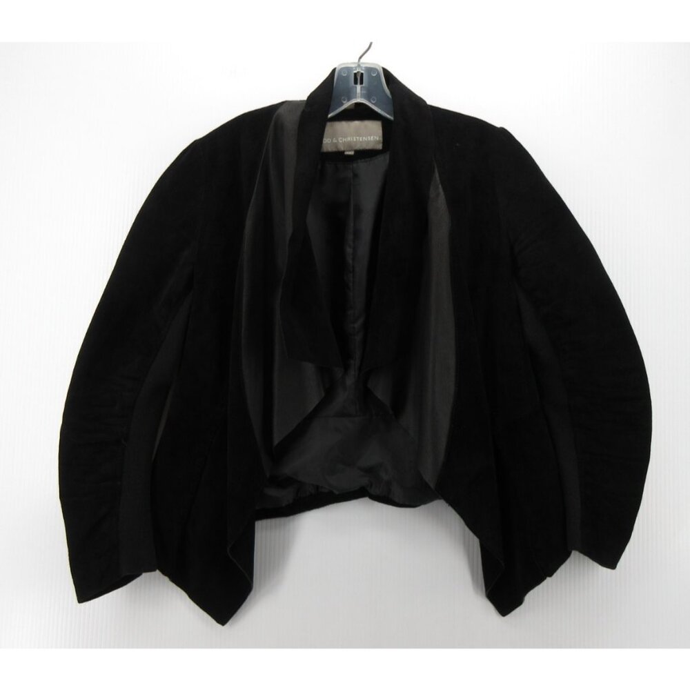 Bod & Christensen Jacket Medium Leather Open Shawl Wool Blend Trim*